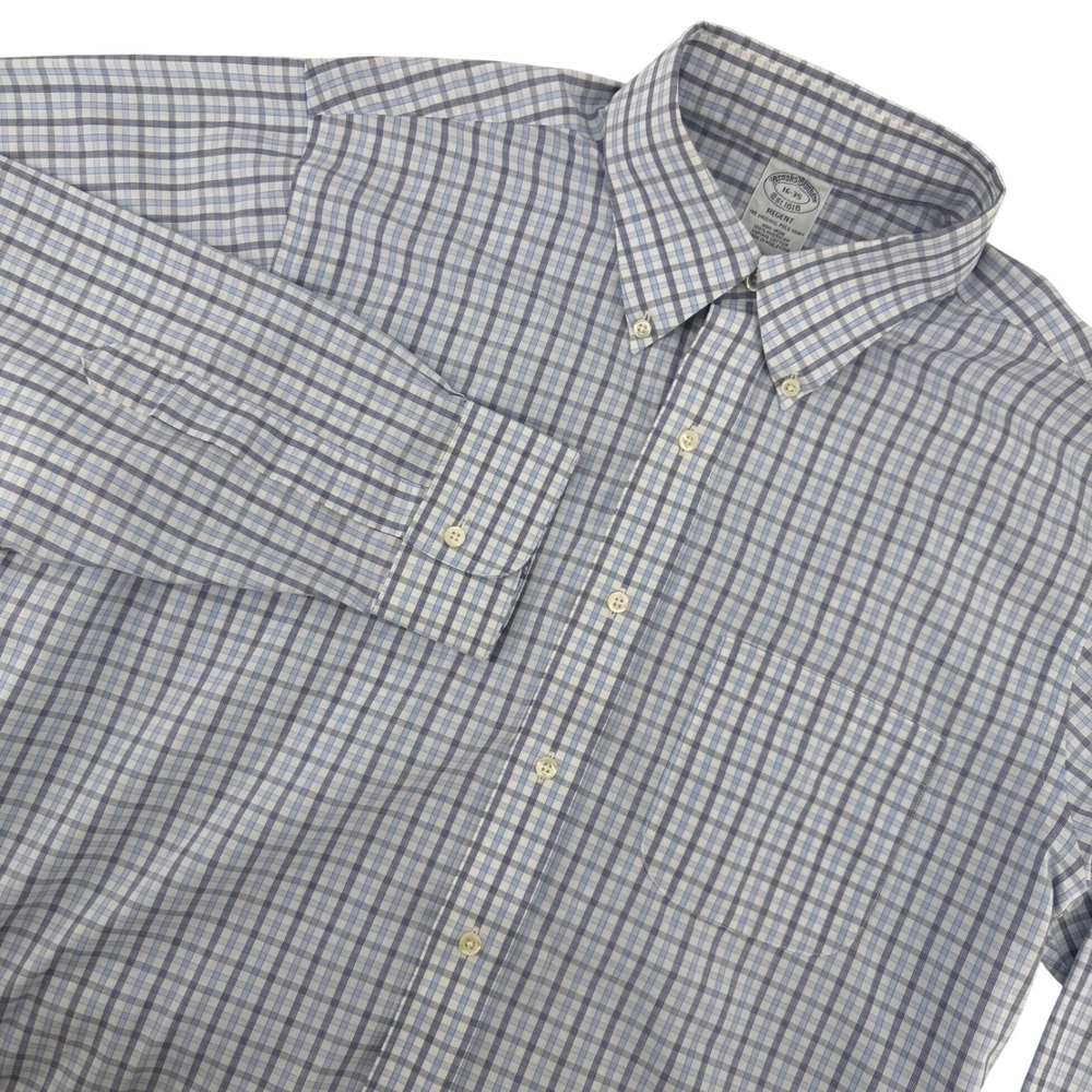Brooks Brothers Button Down Shirt Mens 16-35 Blue Regent Non-Iron Supima Cotton